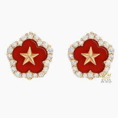 Cặp bông tai ngôi sao vàng hồng Au750 đính kim cương