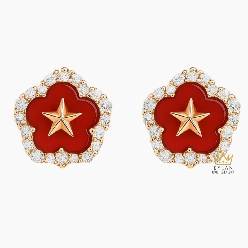 Cặp bông tai ngôi sao vàng hồng Au750 đính kim cương