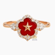 Nhẫn ngôi sao đỏ vàng hồng Au750 đính kim cương