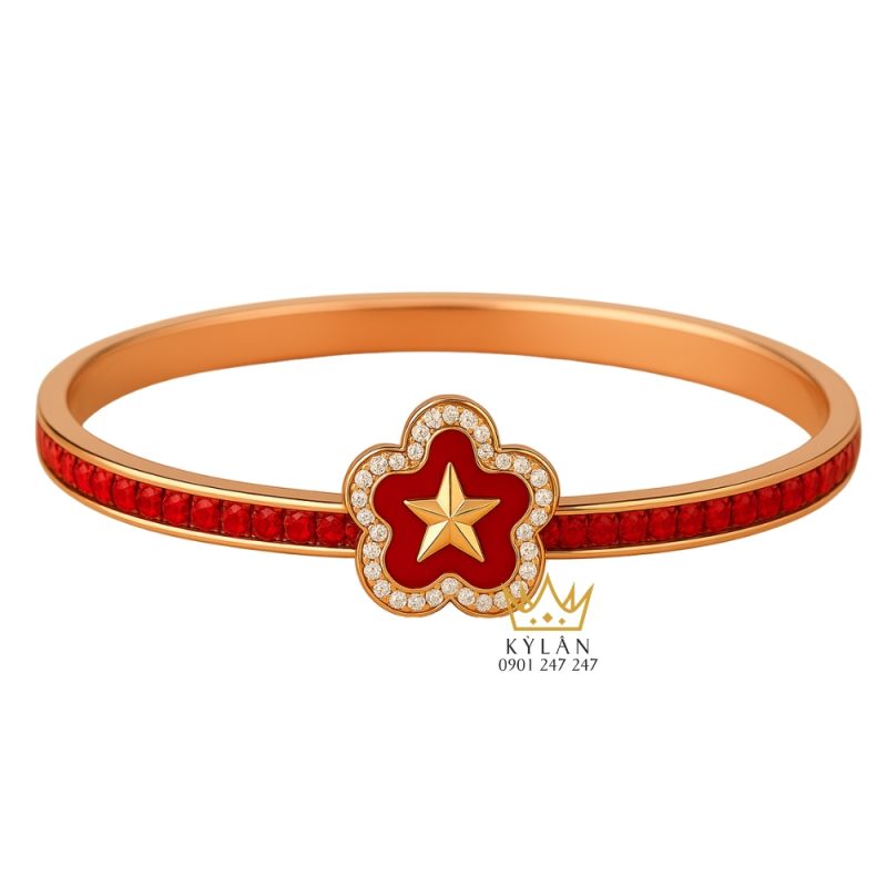 Vòng Tay Ánh Sao Đỏ Vàng Hồng Au750 đính kim cương và đá quý