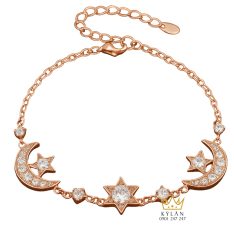 Lắc tay Celestia vàng hồng nguyên khối Au750 đính kim cương