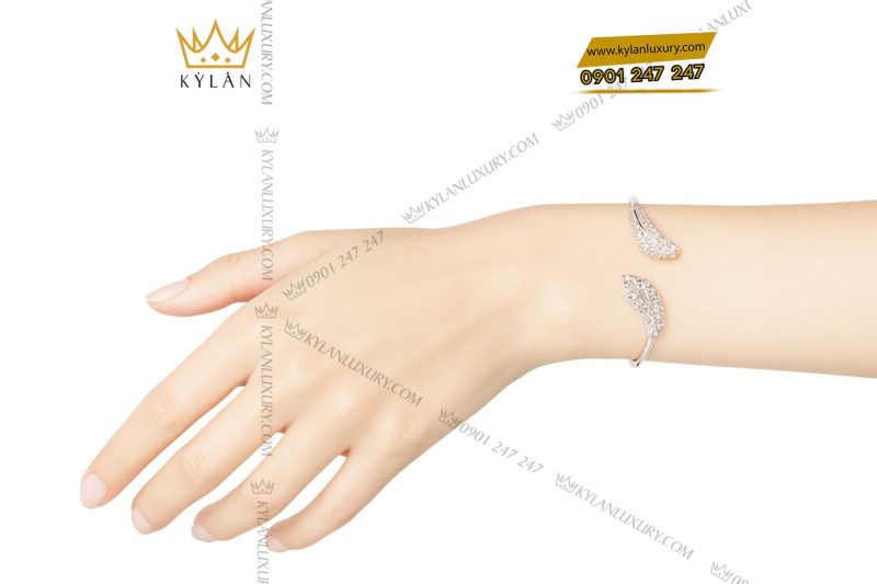 Vòng tay Swarovski vàng trắng nguyên khối Au750 đính kim cương