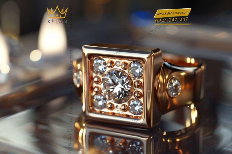Nhẫn Noble vàng nguyên khối Au750 đính kim cương