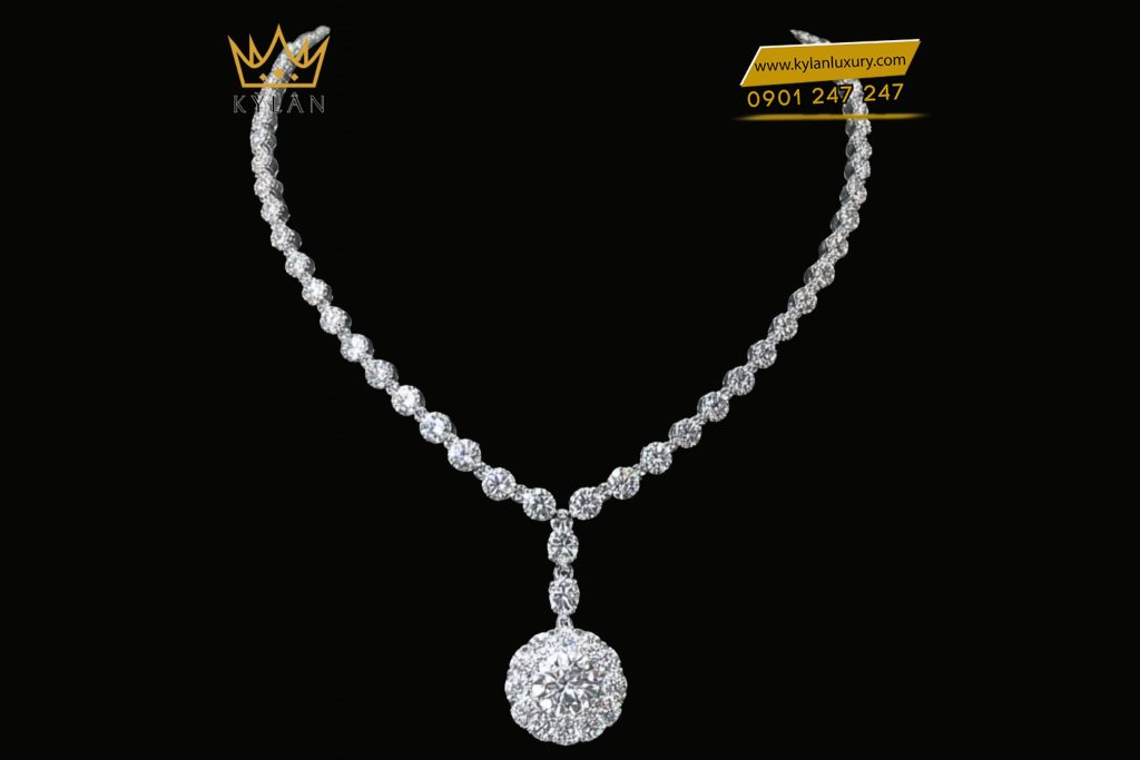 Dây chuyền Whispering Shine vàng trắng nguyên khối Au750 đính kim cương