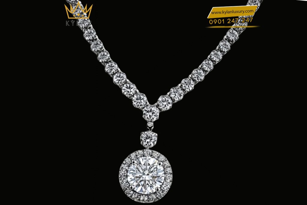Dây chuyền Whispering Shine vàng trắng nguyên khối Au750 đính kim cương