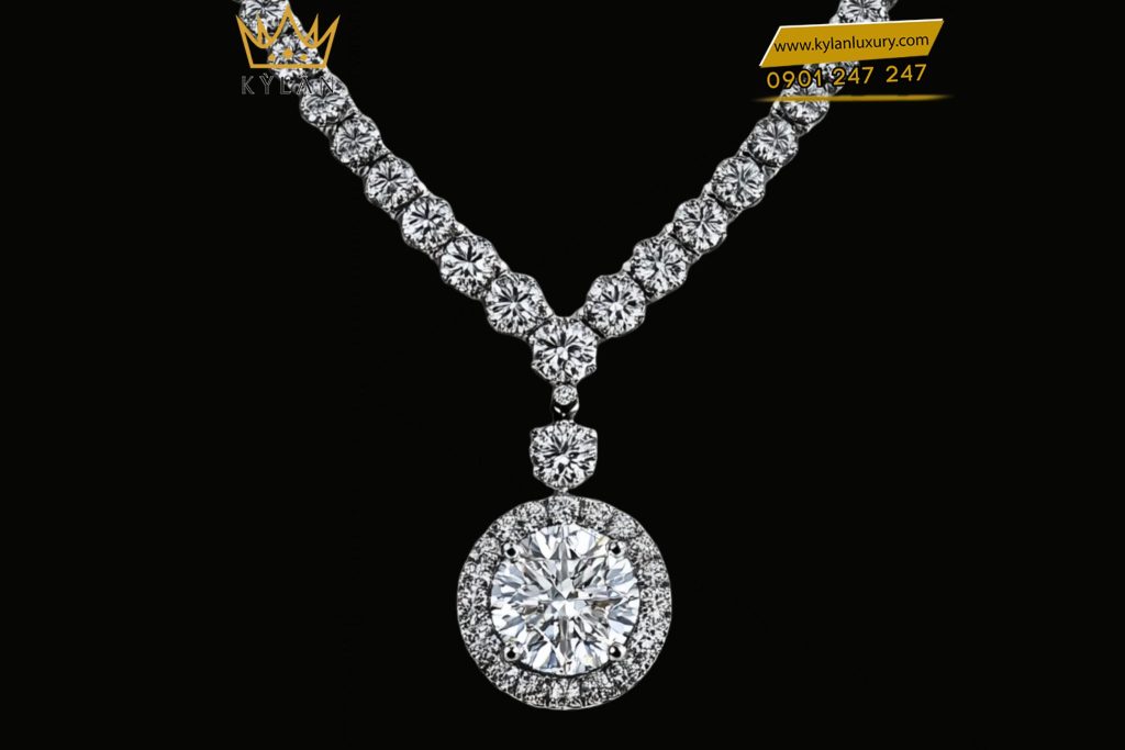 Dây chuyền Whispering Shine vàng trắng nguyên khối Au750 đính kim cương