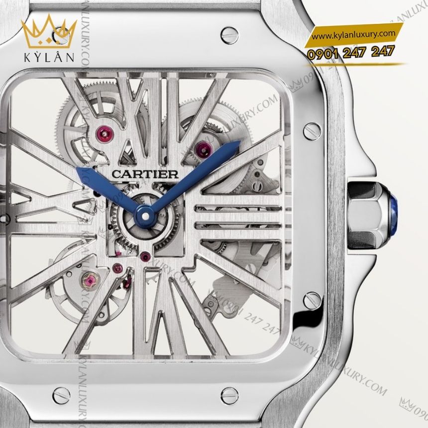 Kỳ Lân Luxury dong ho cartier santos de cartier sskeleton crwhsa0015 2 Đồng Hồ Cartier Santos de Cartier Skeleton thép lộ cơ CRWHSA0015