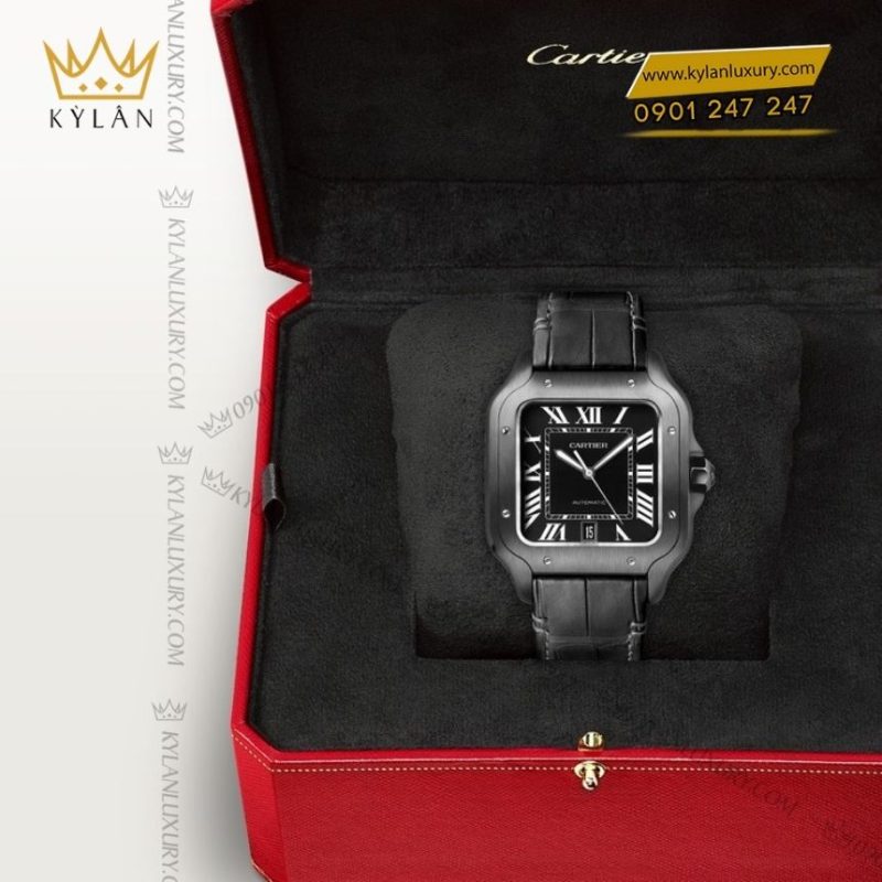 Đồng hồ Cartier Santos de Cartier thép ADLC mặt số đen CRSSA0039