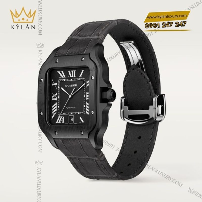 Đồng hồ Cartier Santos de Cartier thép ADLC mặt số đen CRSSA0039
