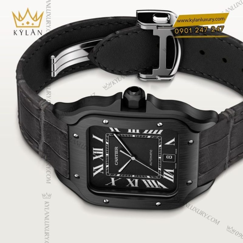 Đồng hồ Cartier Santos de Cartier thép ADLC mặt số đen CRSSA0039