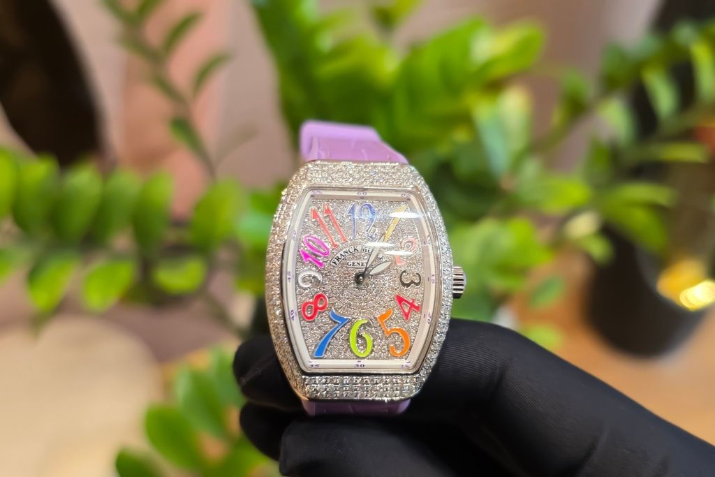 Kỳ Lân Luxury dong ho franck muller vanguard v32 purple 4 Đồng hồ Franck Muller Vanguard V32 Purple Full Diamonds Color