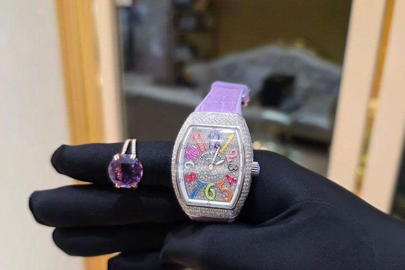 Đồng hồ Franck Muller Vanguard V32 Purple Full Diamonds Color