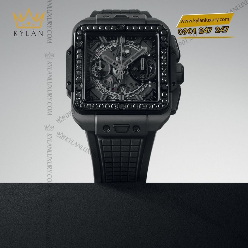 Kỳ Lân Luxury dong ho hublot square bang unico all black diamonds 42 2 Đồng hồ Hublot Square Bang Unico All Black Diamonds 42 mm 821.CI.0170.RX