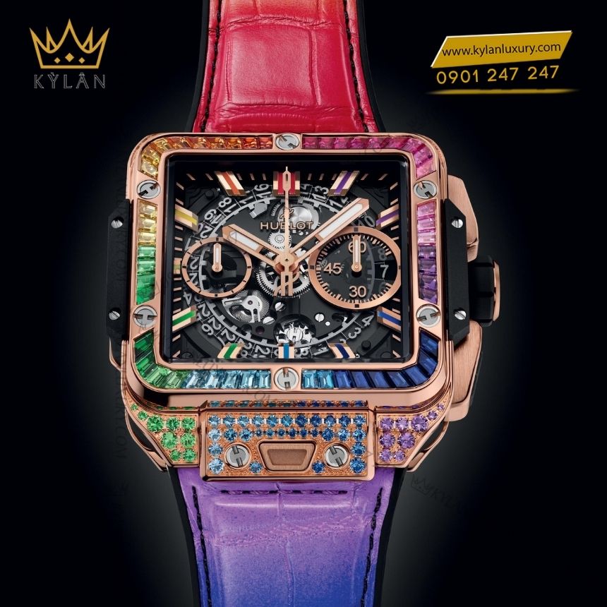 Kỳ Lân Luxury dong ho hublot square bang unico king gold rainbow 42 6 Đồng hồ Hublot Square Bang Unico King Gold Rainbow 42mm 821.OX.0118.LR.0999
