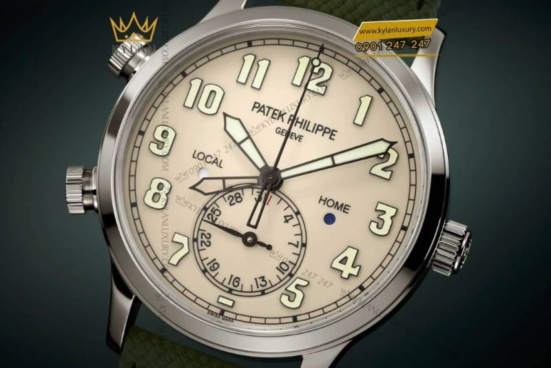 Đồng hồ Patek Philippe Calatrava Pilot Travel Time mặt số be sơn mài 5524G-010