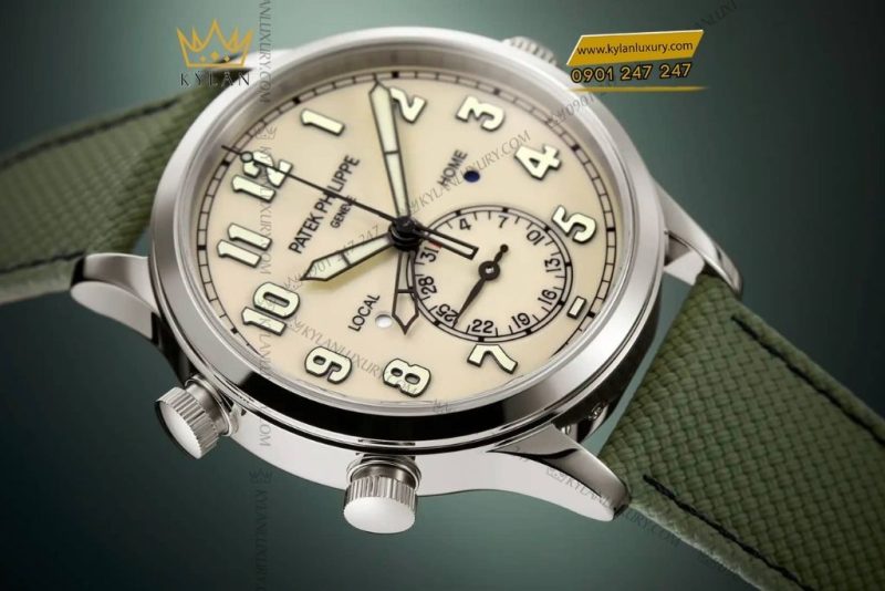 Đồng hồ Patek Philippe Calatrava Pilot Travel Time mặt số be sơn mài 5524G-010
