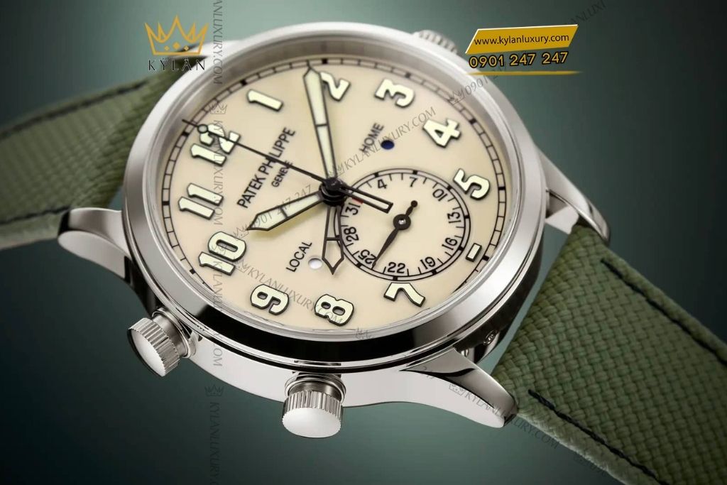 Kỳ Lân Luxury dong ho patek philippe calatrava pilot travel time 5524G 6 Đồng hồ Patek Philippe Calatrava Pilot Travel Time mặt số be sơn mài 5524G-010
