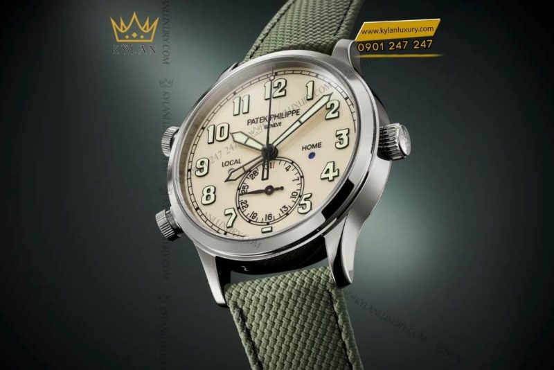 Đồng hồ Patek Philippe Calatrava Pilot Travel Time mặt số be sơn mài 5524G-010