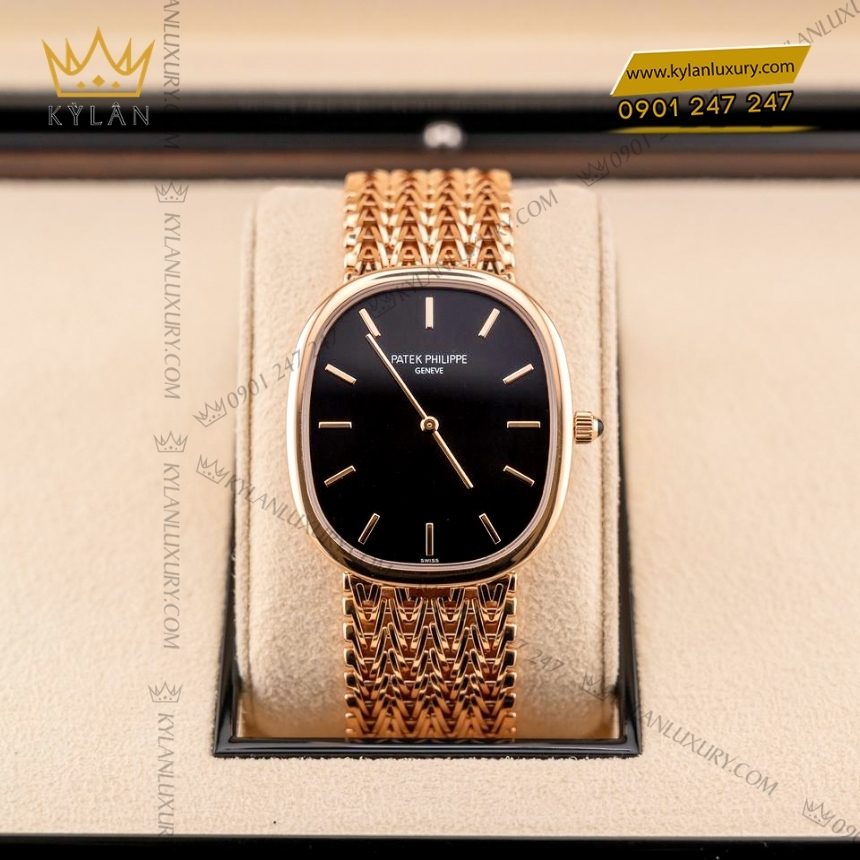 Kỳ Lân Luxury dong ho patek philippe golden ellipse mat so den 5738 1r 00 5 Đồng hồ Patek Philippe Golden Ellipse vàng khối mặt số đen 5738-1R-001