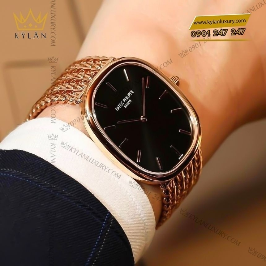 Kỳ Lân Luxury dong ho patek philippe golden ellipse mat so den 5738 1r 00 6 Đồng hồ Patek Philippe Golden Ellipse vàng khối mặt số đen 5738-1R-001