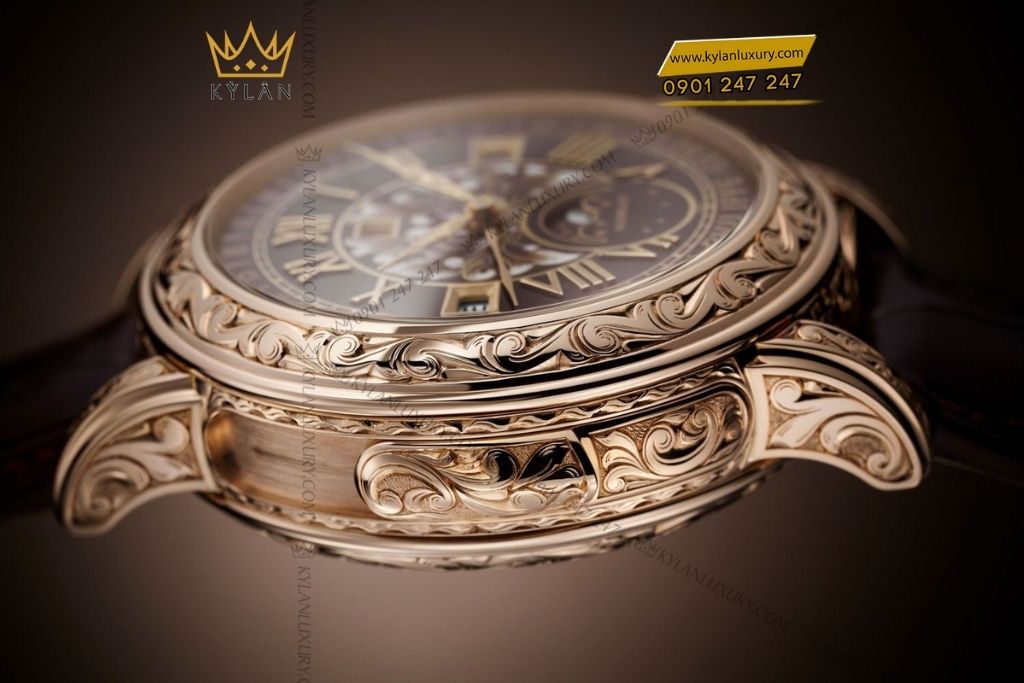 Kỳ Lân Luxury dong ho patek philippe grand complications 6002R 001 sky moon tourbillon 2 Đồng hồ Patek Philippe Grand Complications 6002R-001 Sky Moon Tourbillon vàng hồng tráng men