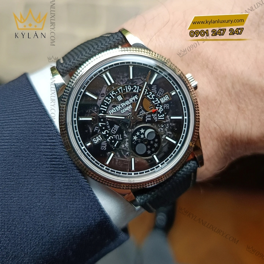 Kỳ Lân Luxury dong ho patek philippe grand complications 6159g 001 vang trang 3 Đồng hồ Patek Philippe Grand Complications mặt số sapphire 6159G-001
