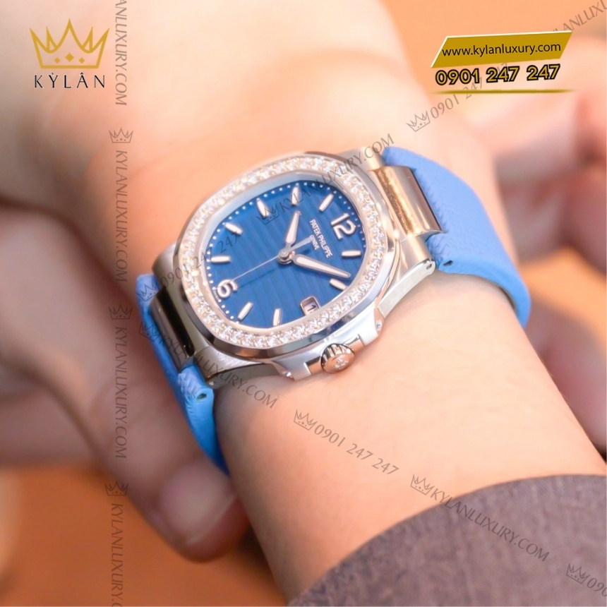 Kỳ Lân Luxury dong ho patek philippe nautilus 7010g 013 mat so xanh vanh kim cuong 2 Đồng hồ Patek Philippe Nautilus 7010G-013 mặt số xanh vành kim cương