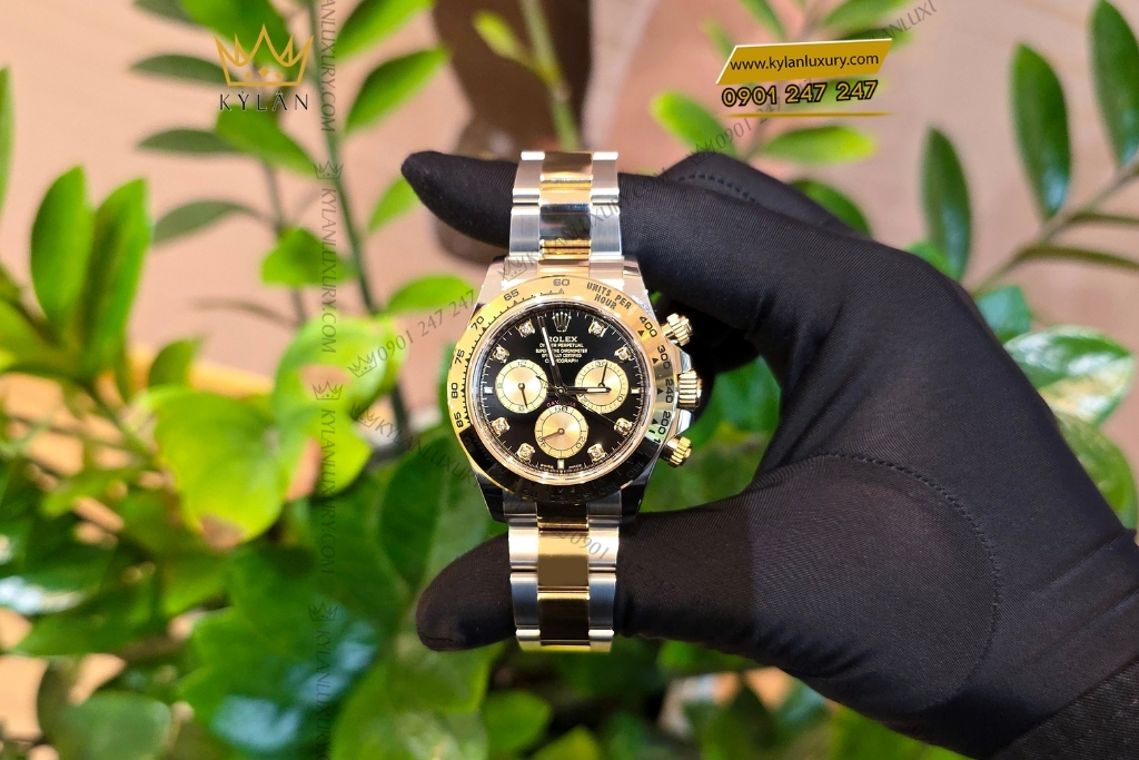 Kỳ Lân Luxury dong ho rolex cosmograph daytona vang kim mat so den m126503 0002 10 Đồng hồ Rolex Cosmograph Daytona mặt số đen cọc kim cương 126503-0002