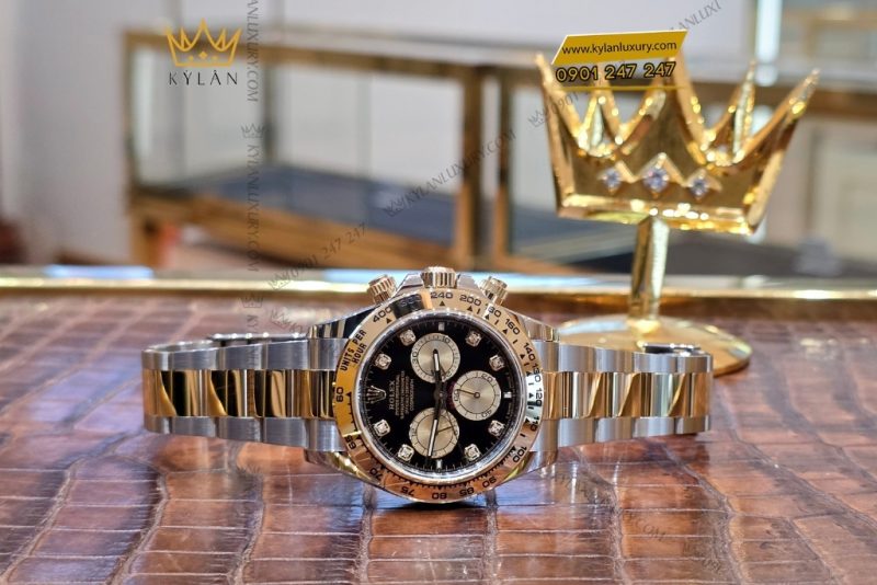 Đồng hồ Rolex Cosmograph Daytona mặt số đen cọc kim cương 126503-0002