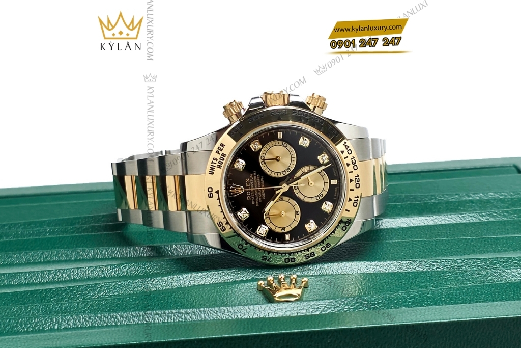 Kỳ Lân Luxury dong ho rolex cosmograph daytona vang kim mat so den m126503 0002 9 Đồng hồ Rolex Cosmograph Daytona mặt số đen cọc kim cương 126503-0002