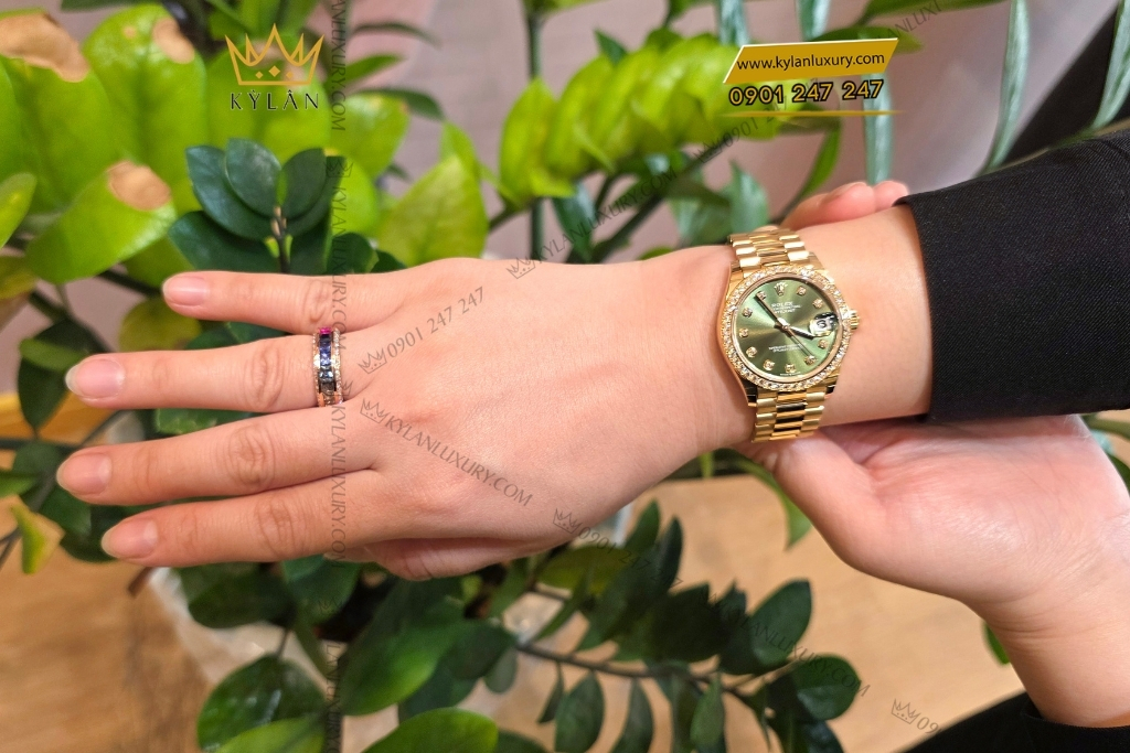 Kỳ Lân Luxury dong ho rolex datejust 31 278288rbr 0007 11 1 Đồng hồ Rolex Datejust 31 mặt số olive vành kim cương 278288rbr-0007