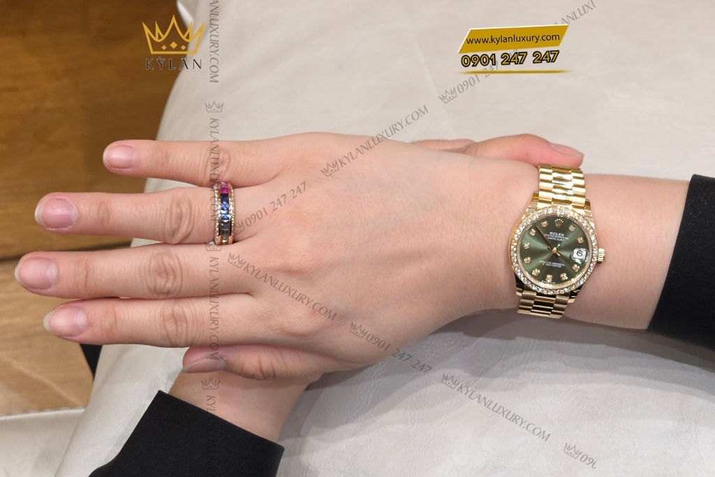 Kỳ Lân Luxury dong ho rolex datejust 31 278288rbr 0007 13 Đồng hồ Rolex Datejust 31 mặt số olive vành kim cương 278288rbr-0007