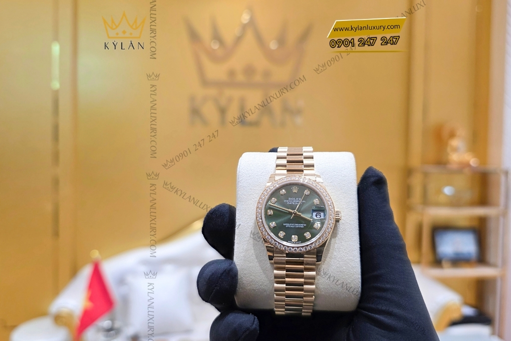 Kỳ Lân Luxury dong ho rolex datejust 31 278288rbr 0007 15 Đồng hồ Rolex Datejust 31 mặt số olive vành kim cương 278288rbr-0007