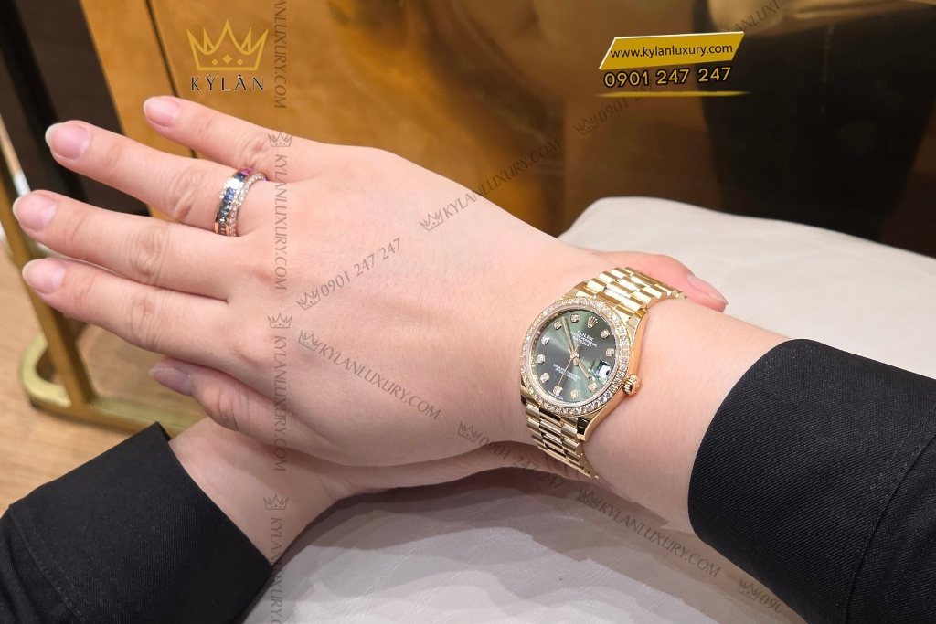 Kỳ Lân Luxury dong ho rolex datejust 31 278288rbr 0007 16 Đồng hồ Rolex Datejust 31 mặt số olive vành kim cương 278288rbr-0007