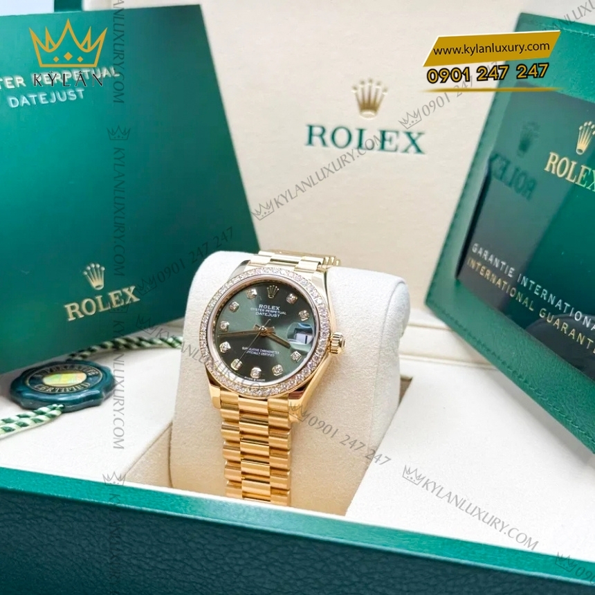 Kỳ Lân Luxury dong ho rolex datejust 31 278288rbr 0007 4 2 Đồng hồ Rolex Datejust 31 mặt số olive nạm kim cương 278288rbr-0007