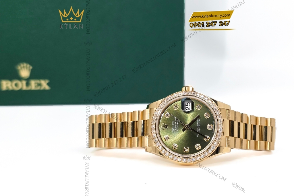 Kỳ Lân Luxury dong ho rolex datejust 31 278288rbr 0007 9 1 Đồng hồ Rolex Datejust 31 mặt số olive vành kim cương 278288rbr-0007