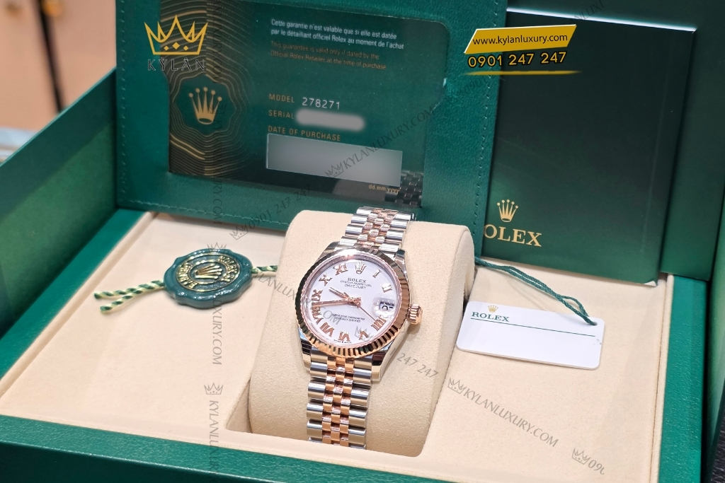 Kỳ Lân Luxury dong ho rolex datejust 31 vang everose 278271 0002 29 Đồng hồ Rolex Datejust 31 mặt số trắng cọc La Mã 278271-0002