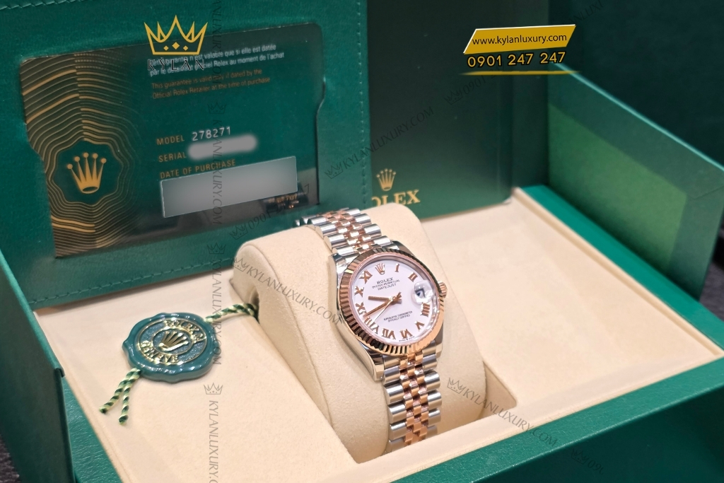 Kỳ Lân Luxury dong ho rolex datejust 31 vang everose 278271 0002 33 Đồng hồ Rolex Datejust 31 mặt số trắng cọc La Mã 278271-0002