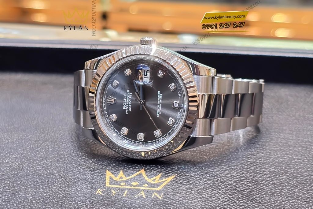 Kỳ Lân Luxury dong ho rolex datejust 41 116334 4 Đồng hồ Rolex Datejust 41 mặt ghi xám 116334