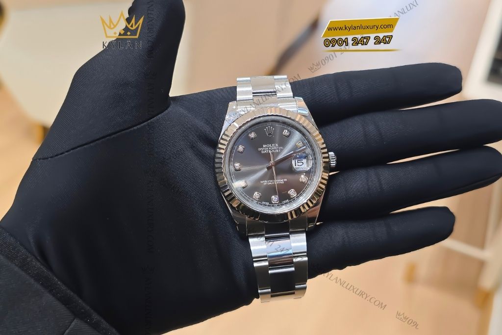 Kỳ Lân Luxury dong ho rolex datejust 41 116334 8 Đồng hồ Rolex Datejust 41 mặt ghi xám 116334