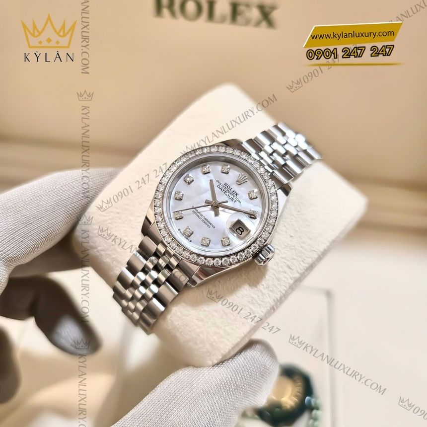 Kỳ Lân Luxury dong ho rolex lady datejust 279384rbr 0011 2 Đồng hồ Rolex Lady-Datejust mặt xà cừ nạm kim cương 279384RBR-0011