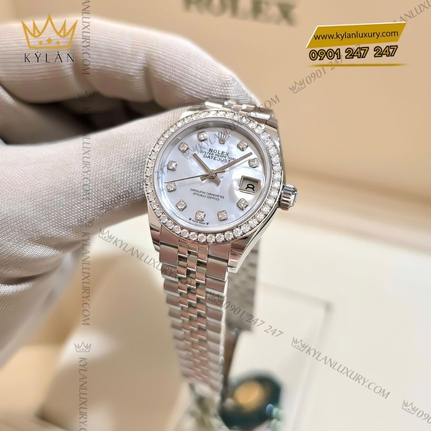 Kỳ Lân Luxury dong ho rolex lady datejust 279384rbr 0011 4 Đồng hồ Rolex Lady-Datejust mặt xà cừ nạm kim cương 279384RBR-0011