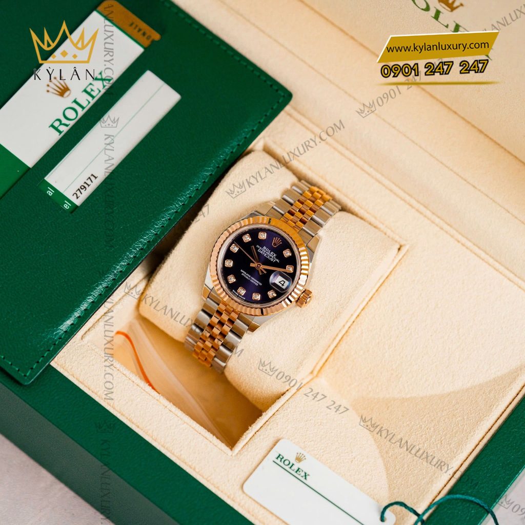 Kỳ Lân Luxury dong ho rolex lady datejust 28 279171 0015 7 Đồng hồ Rolex Lady-Datejust 28 mặt số tím 279171-0015