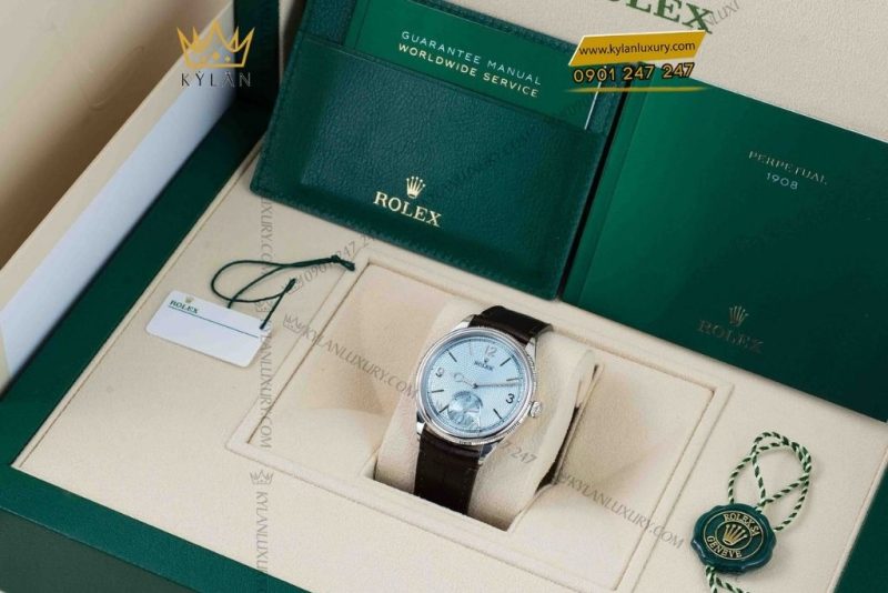 Đồng hồ Rolex Perpetual 1908 mặt số xanh băng giá 52506-0002