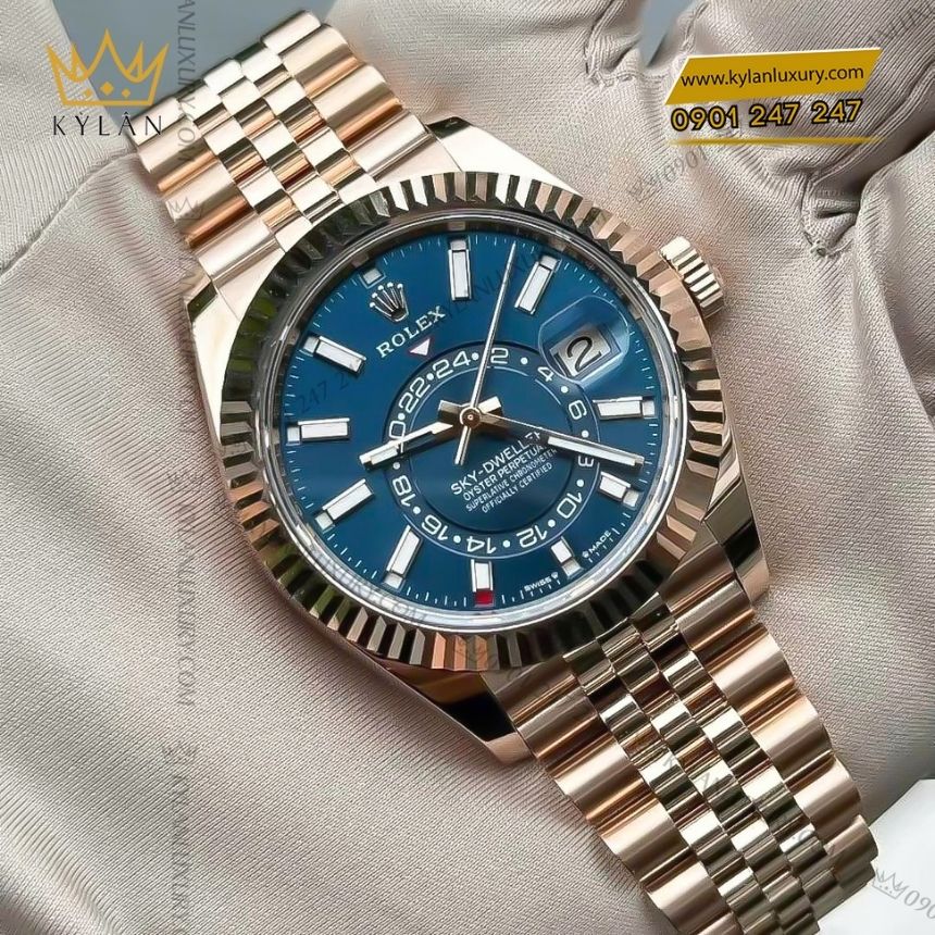 Kỳ Lân Luxury dong ho rolex sky dweller 336935 0005 2 Đồng hồ Rolex Sky-Dweller vàng hồng mặt số xanh lục 336935-0005