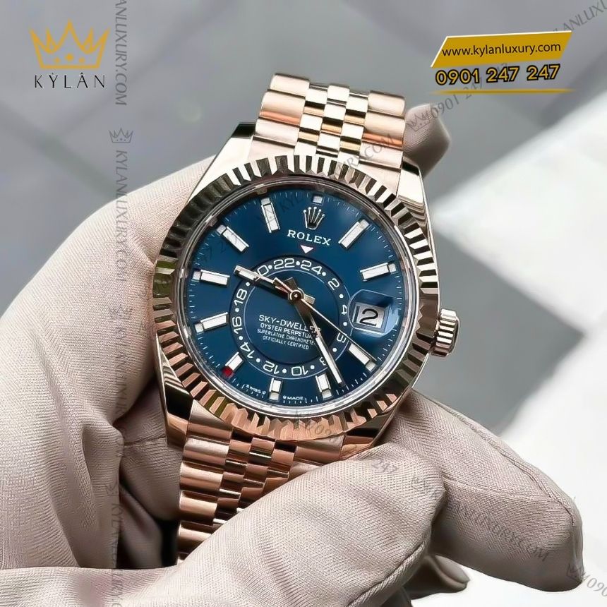 Kỳ Lân Luxury dong ho rolex sky dweller 336935 0005 4 Đồng hồ Rolex Sky-Dweller vàng hồng mặt số xanh 336935-0005
