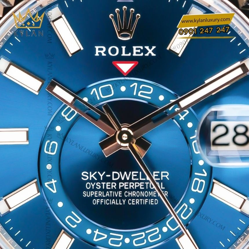 Kỳ Lân Luxury dong ho rolex sky dweller 336935 0005 6 Đồng hồ Rolex Sky-Dweller vàng hồng mặt số xanh 336935-0005