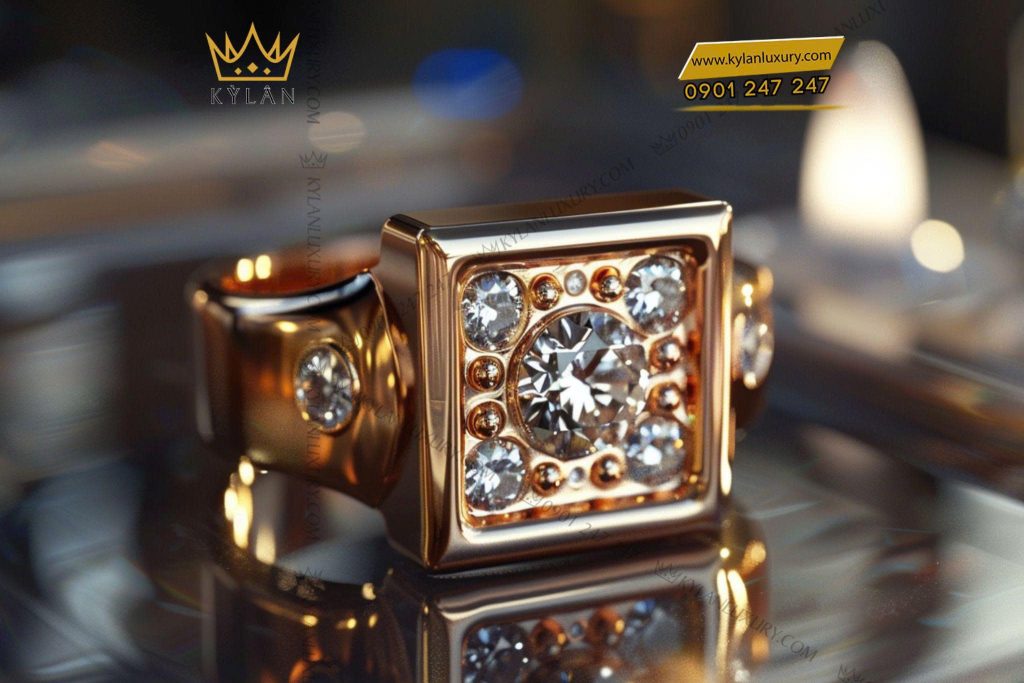 Nhẫn Noble vàng nguyên khối Au750 đính kim cương