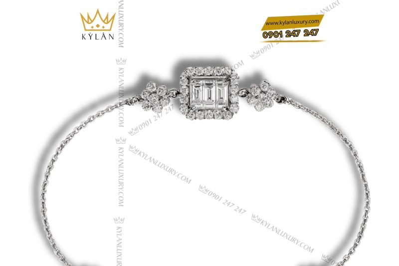 Lắc Radiant Solitaire vàng nguyên khối Au750 đính kim cương