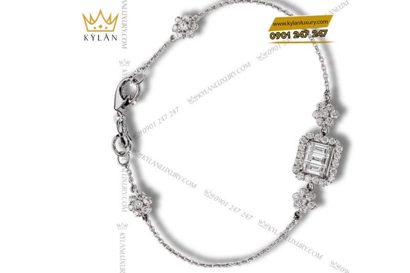 Lắc Radiant Solitaire vàng nguyên khối Au750 đính kim cương